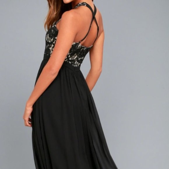 LULU'S NWT - Unforgettable Evening Black Lace Maxi Dress - Picture 2 of 4